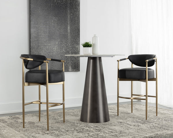 Sunpan Heloise Barstool - Elegant Faux Leather Upholstery With Gold Stainless Steel For Chic Dining Spaces Black Faux Leather 111932
