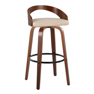 English Elm Grotto 30" Mid-Century Modern Barstools - Set Of 2 In Walnut Wood & Cream Faux Leather With Swivel B202S00594
