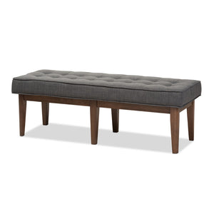 Baxton Studio Baxton Lucca Mid-Century Modern Button-Tufted Bench in Dark Walnut & Grey Fabric for Stylish Spaces WM1623-BE-Dark Grey/Walnut