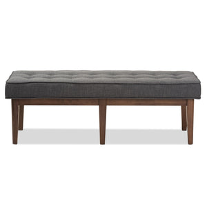 Baxton Studio Baxton Lucca Mid-Century Modern Button-Tufted Bench in Dark Walnut & Grey Fabric for Stylish Spaces WM1623-BE-Dark Grey/Walnut