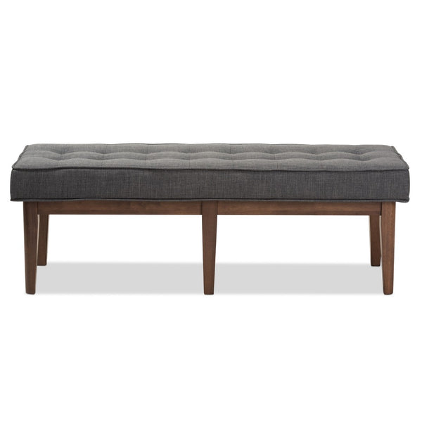Baxton Studio Baxton Lucca Mid-Century Modern Button-Tufted Bench in Dark Walnut & Grey Fabric for Stylish Spaces WM1623-BE-Dark Grey/Walnut