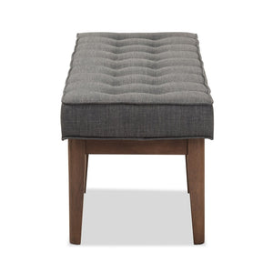 Baxton Studio Baxton Lucca Mid-Century Modern Button-Tufted Bench in Dark Walnut & Grey Fabric for Stylish Spaces WM1623-BE-Dark Grey/Walnut