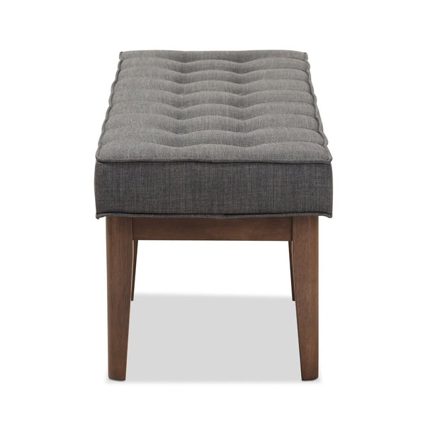 Baxton Studio Baxton Lucca Mid-Century Modern Button-Tufted Bench in Dark Walnut & Grey Fabric for Stylish Spaces WM1623-BE-Dark Grey/Walnut
