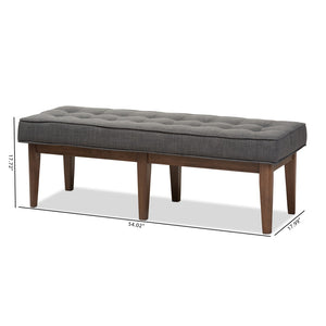 Baxton Studio Baxton Lucca Mid-Century Modern Button-Tufted Bench in Dark Walnut & Grey Fabric for Stylish Spaces WM1623-BE-Dark Grey/Walnut