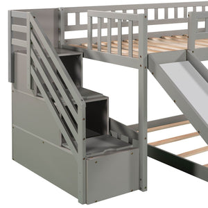 English Elm Stairway Twin Bunk Bed with Slide Storage Drawers and Safe Staircase for Kids LT200156AAE