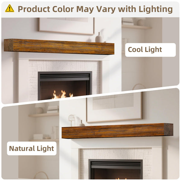 English Elm Fireplace Mantel - 74" Handcrafted Solid Pine Floating Shelf, Dark Chocolate Finish For Stylish Display T3210P391500