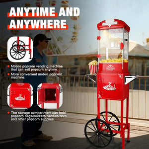 English Elm Popcorn Machine on Wheeled Cart with 10 Oz Kettle for Home Theater Game Room W2841P342117