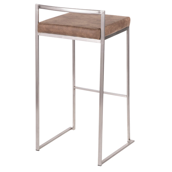 English Elm Fuji Contemporary Stackable Barstool Set - Stainless Steel Frame With Brown Cowboy Fabric Cushions B202P222165