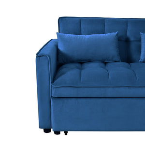 English Elm 3 in 1 Convertible Sleeper Sofa Bed Velvet Loveseat Futon with Pull-Out Bed, Pockets, Adjustable Back W2121P218083