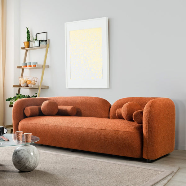 English Elm Donna Japandi Boucle Upholstered Sofa with Textured Fabric for Modern Living Rooms Brown,Burnt Orange,Orange B183P231855