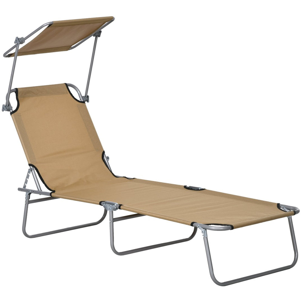 English Elm Outsunny Folding Chaise Lounge with Shade Canopy Oxford Fabric Recliner for Camping W2225P200947