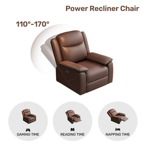 English Elm Rocker Power Recliner with USB Charging Port and 360° Swivel, Ergonomic Overstuffed Comfort Dark Brown W3795P357748