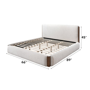 English Elm Sandro Upholstered Bouclé Bed Frame with Solid Wood Base, Foam-Padded Slats for Supportive Comfort Walnut,White 62.99 L x 13.78 W x 7.4 H B2726S00541