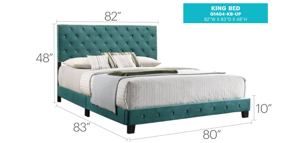 English Elm Stylish Velvet King Bed Frame with Plush Upholstery, Durable Construction, Easy Assembly, Transitional Appeal Green 24.6 L x 82 W x 5.5 H B078108014