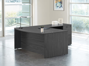 OSP Home Furnishings Napa Bow Top L Shape Executive Desk Ergonomic Home Office Workstation Corner Layout NAPSGW-TYP8