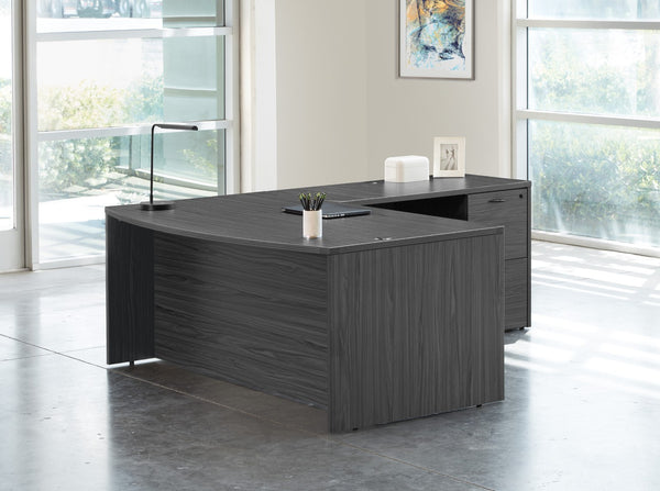 OSP Home Furnishings Napa Bow Top L Shape Executive Desk Ergonomic Home Office Workstation Corner Layout NAPSGW-TYP8