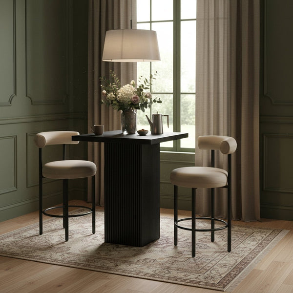 Meridian Furniture Belinda Sculptural Fluted Base Bar Height Table with Oak Veneer Top for Modern Dining Spaces Black 32 inches 756Black-T