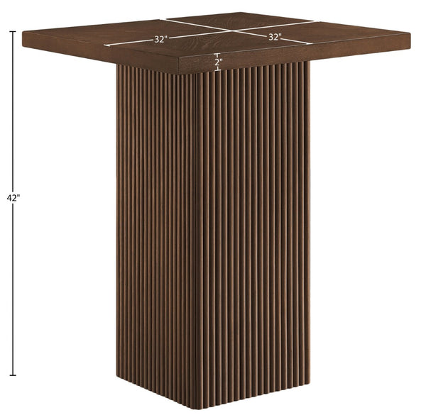Meridian Furniture Belinda Sculptural Fluted Base Bar Height Table with Oak Veneer Top for Modern Dining Spaces Brown 32 inches 756Brown-T