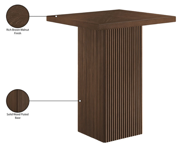 Meridian Furniture Belinda Sculptural Fluted Base Bar Height Table with Oak Veneer Top for Modern Dining Spaces Brown 32 inches 756Brown-T
