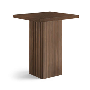 Meridian Furniture Belinda Sculptural Fluted Base Bar Height Table with Oak Veneer Top for Modern Dining Spaces Brown 32 inches 756Brown-T