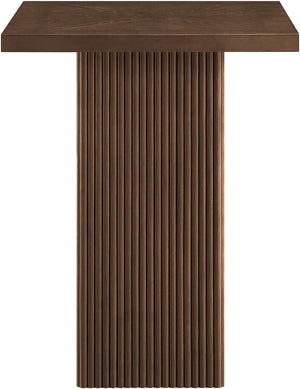 Meridian Furniture Belinda Sculptural Fluted Base Bar Height Table with Oak Veneer Top for Modern Dining Spaces Brown 32 inches 756Brown-T