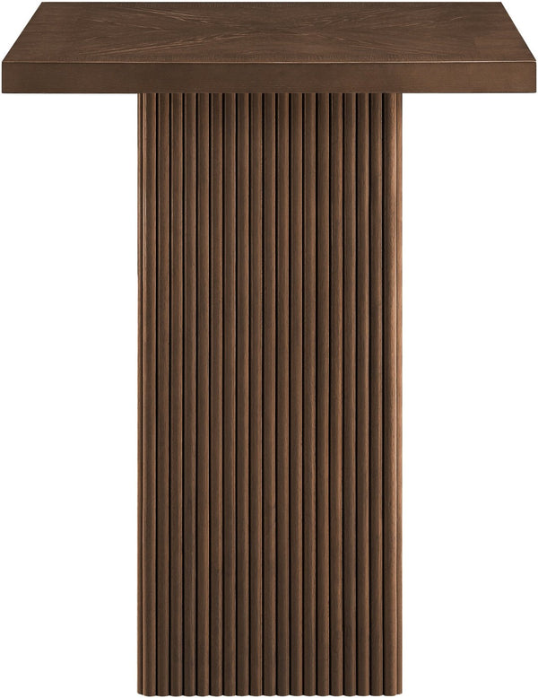 Meridian Furniture Belinda Sculptural Fluted Base Bar Height Table with Oak Veneer Top for Modern Dining Spaces Brown 32 inches 756Brown-T