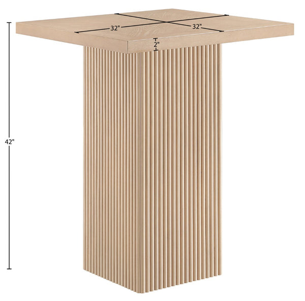 Meridian Furniture Belinda Sculptural Fluted Base Bar Height Table with Oak Veneer Top for Modern Dining Spaces Natural 32 inches 756Oak-T
