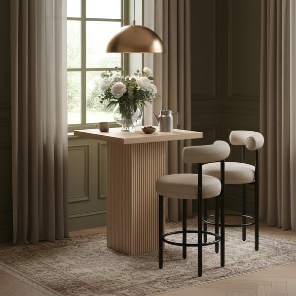 Meridian Furniture Belinda Sculptural Fluted Base Bar Height Table with Oak Veneer Top for Modern Dining Spaces Natural 32 inches 756Oak-T