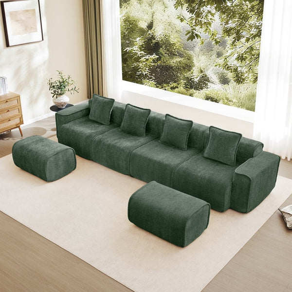 English Elm Streamlined Modular U-shape Sectional Velvet Sofa with Cloud Comfort and Movable Ottomans Green W3041S00370
