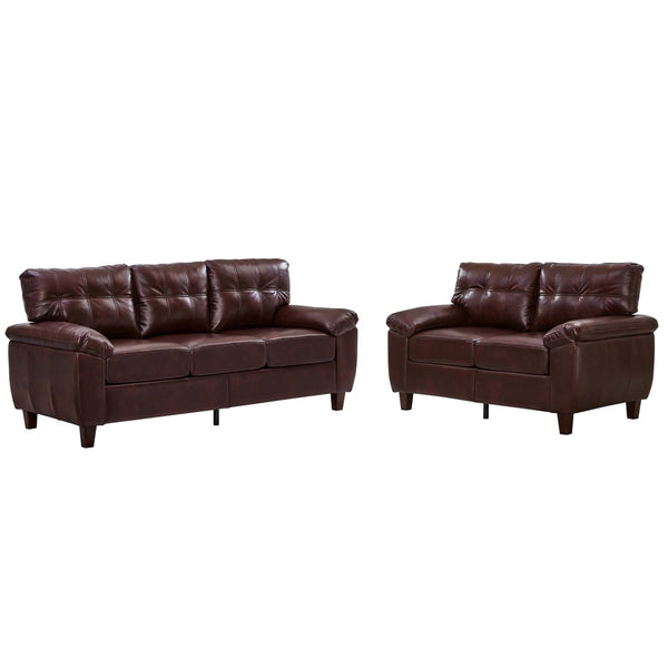 English Elm 2 Piece Pu Leather Sofa Set Tufted Cushions Hidden Storage Modern Living Room Burgundy W1097S00250