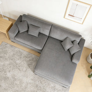 English Elm Mid Century Modern 3 Seater Sectional Sofa with Reversible Chaise and Accent Pillows Grey W876S00347