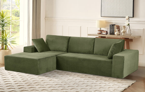 English Elm Cozyform Convertible Sectional Sofa In Dark Green Corduroy, No Assembly, Versatile Comfort & Style B2735P359709