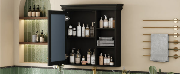 English Elm 30'' Wall-Mounted Medicine Cabinet with Mirror and Adjustable Shelves, Modern MDF Storage Organizer Black N710P209425B