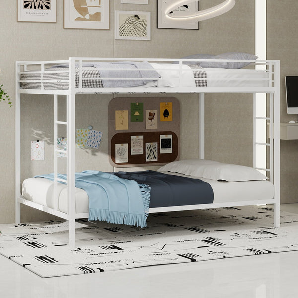 English Elm Multi Square Tube Iron Bunk Bed Full over Full, Sturdy White Metal Frame, Space-Saving Dual Sleep Solution W1935P360912