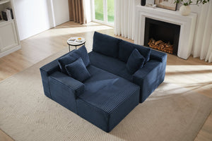 English Elm L-Shaped Cloud Sectional Sofa - Deep Comfort Modular Sleeper, No Assembly, Blue Corduroy Design For All Spaces W2339P294928