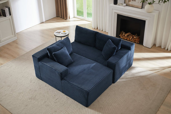 English Elm L-Shaped Cloud Sectional Sofa - Deep Comfort Modular Sleeper, No Assembly, Blue Corduroy Design For All Spaces W2339P294928