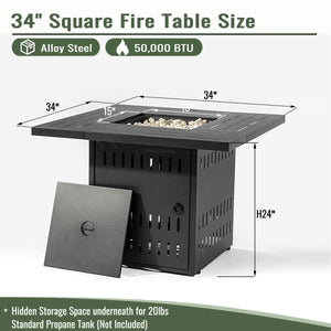 English Elm 34" 34inch Propane Fire Pit Table with 50,000 BTU Steel Body, Stainless Burner, Lava Rocks, ETL Approved W853P202186