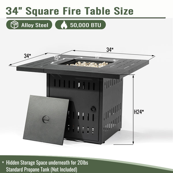 English Elm 34" 34inch Propane Fire Pit Table with 50,000 BTU Steel Body, Stainless Burner, Lava Rocks, ETL Approved W853P202186