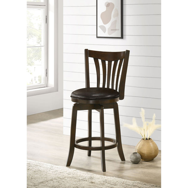 English Elm Decker Swivel Counter Stool in Dark Cherry Wood with Vertical Slat Back and Brown Faux Leather Seat B062P299928