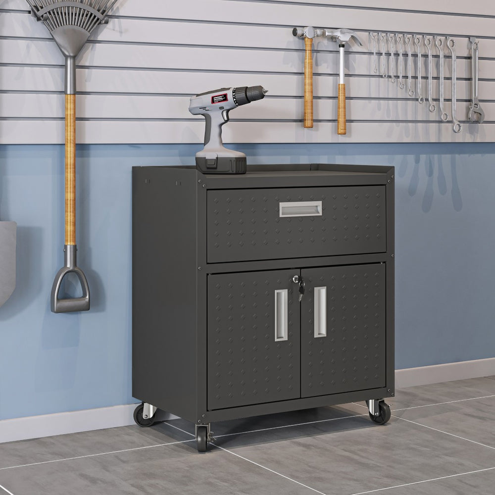 English Elm Rolling Steel Garage Cabinet with Diamond Texture Locking Doors and Swivel Casters B365P410807