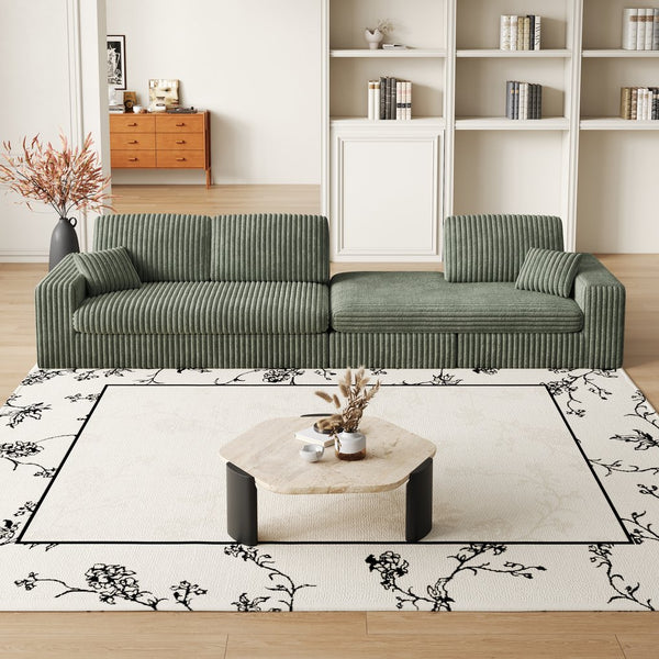 English Elm 114.5'Modern Corduroy Modular sofa with reversible chaise, slow-rebound foam cushions and versatile L-shape seating Green W834S00459