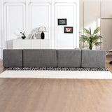 English Elm 143.7" Upholstered Sofa Free-Combined Sofa Couch With Two Chaise Lounge and Five Back Pillows For Living Room, Light Gray