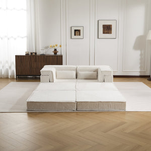 English Elm Compression Modular Mahjong Sofa Bed - Cozy Convertibility, Soft Circle Fleece, No Assembly, White W3723S00027