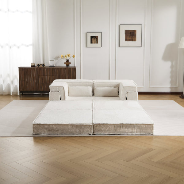 English Elm Compression Modular Mahjong Sofa Bed - Cozy Convertibility, Soft Circle Fleece, No Assembly, White W3723S00027