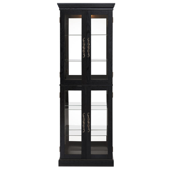 English Elm Elegant Lighted Glass Curio Cabinet with Vintage Carved Handle, Adjustable Shelves, Soft LED Glow, Quiet Hinge (37x15x15) W2275P389763