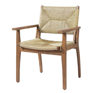 English Elm 5-piece Outdoor Dining Set Round Acacia Wood Table with Handwoven Wicker Armchairs Teak N770PS5345269T