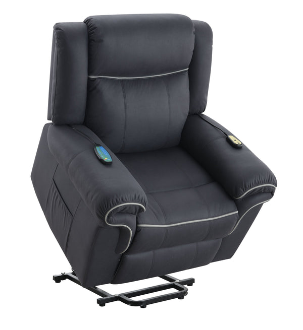 English Elm Domana Dark Blue Polished Microfiber Power Recliner with Lift, Heat & Massage — Luxury Supportive Comfort B2726P242436