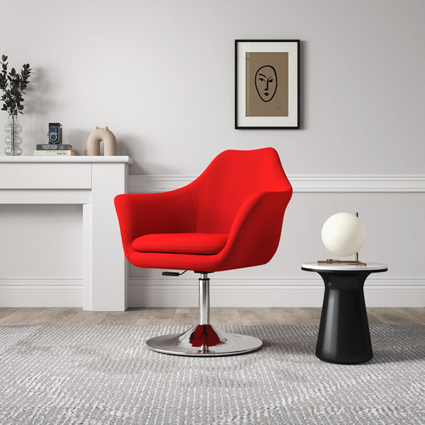 English Elm Kinsey Red Wool-Blend Swivel Lounge Chair with Adjustable Height, Chrome Round Base, Plush Cushion B365P397959
