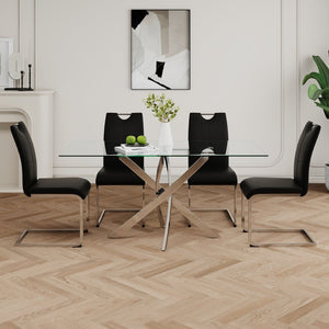 English Elm Modern Faux Leather Dining Side Chairs with Chrome Legs Ergonomic Set of 2 Black+Silver W210127285