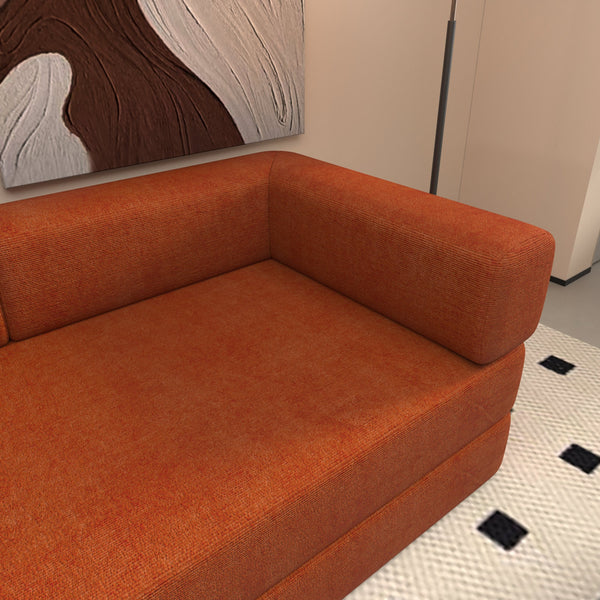 English Elm Convertible Floor Sofa Bed Orange Corduroy 3-Seat Sleeper with Cylindrical Pillow, Foldable Lounge W1960P411414